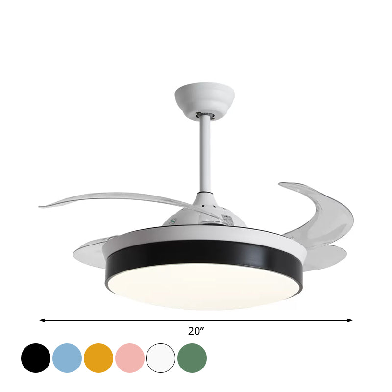 Noordse noordse trommel LED Semi Flush Ceiling Light Acryl Living Room Hangt Fan Lamp, 20 "Wijd