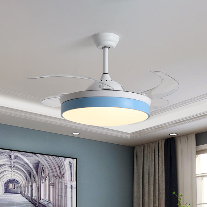 Noordse noordse trommel LED Semi Flush Ceiling Light Acryl Living Room Hangt Fan Lamp, 20 "Wijd