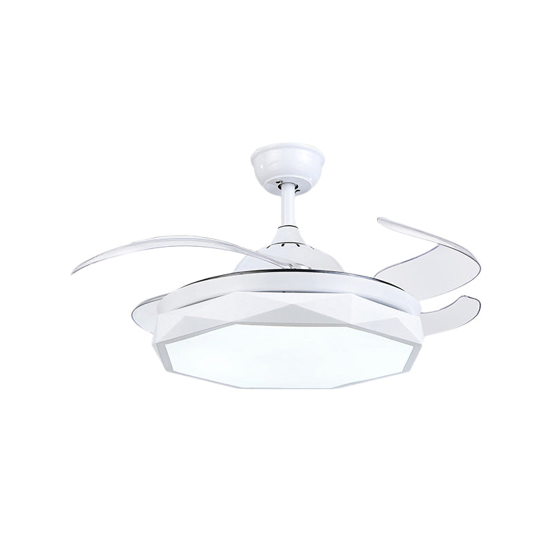 Gefacetteerde metalen semi -flush mount verlichting modern 18,5 "brede led hanger ventilatorlamp met 4 messen