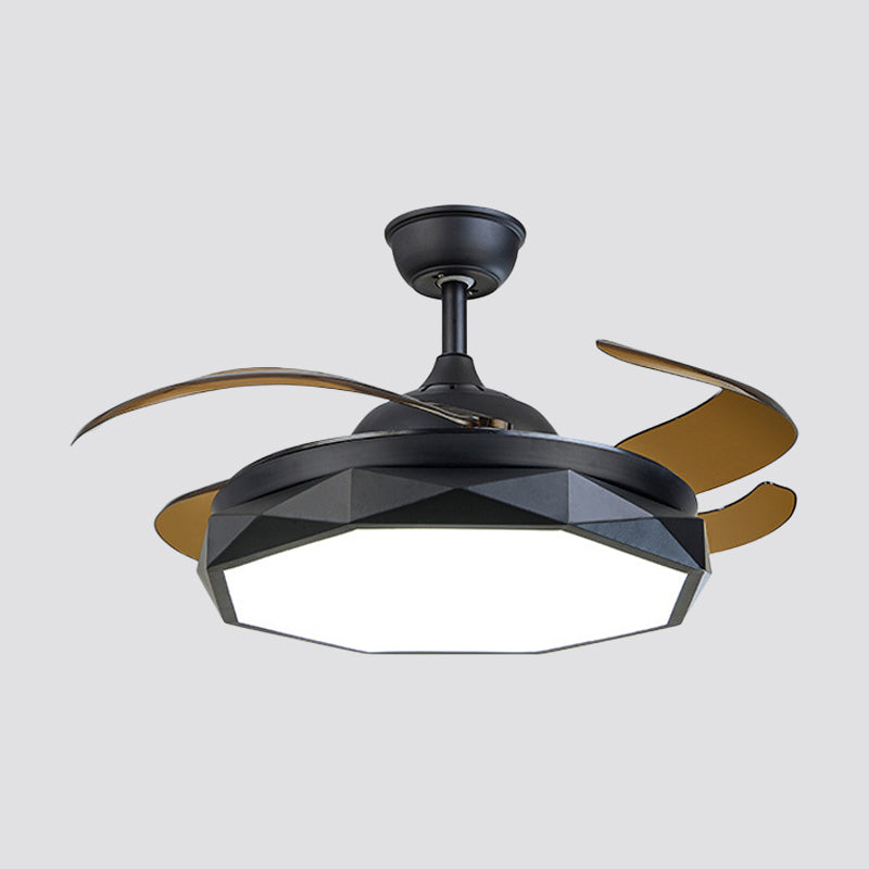 Faceted Metal Semi Flush Mount Lighting Modern 18.5" Wide LED Pendant Fan Lamp with 4 Blades