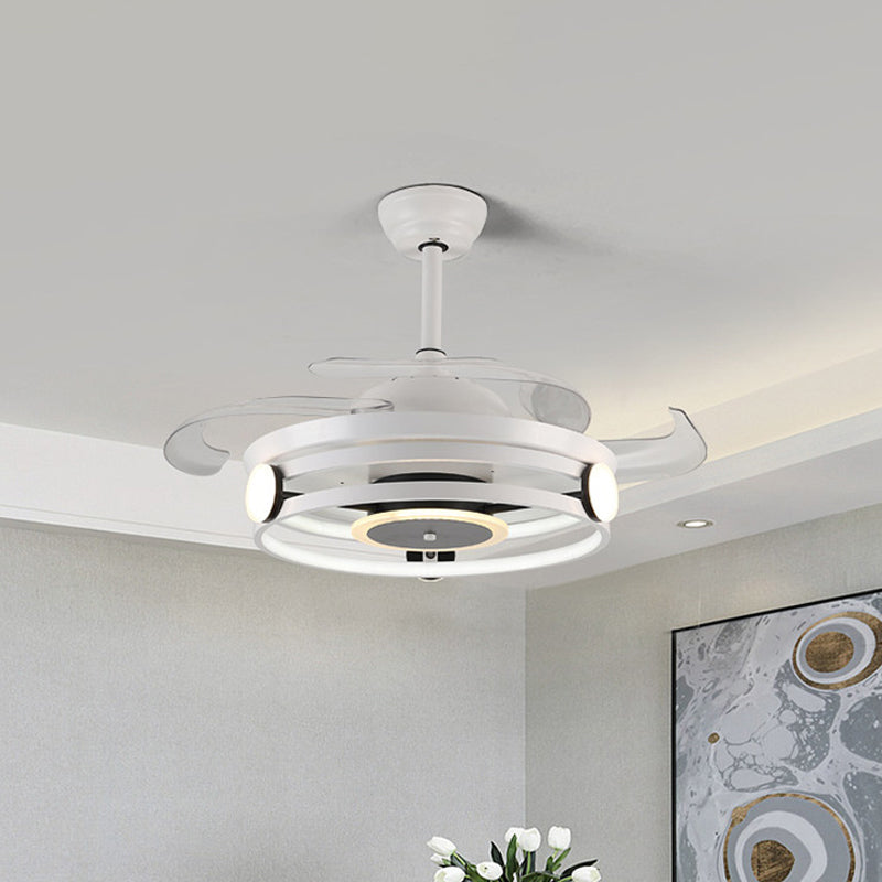 Macaron Circular 4 Blades Semi Flush Ceiling Light Acrylic Dining Room LED Hanging Fan Lamp, 20" Wide