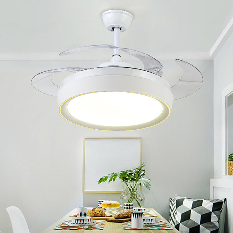 Drum Acrylic 4-Blade Hanging Fan Lamp Contemporary LED White Semi Flush Mount, 20" Wide