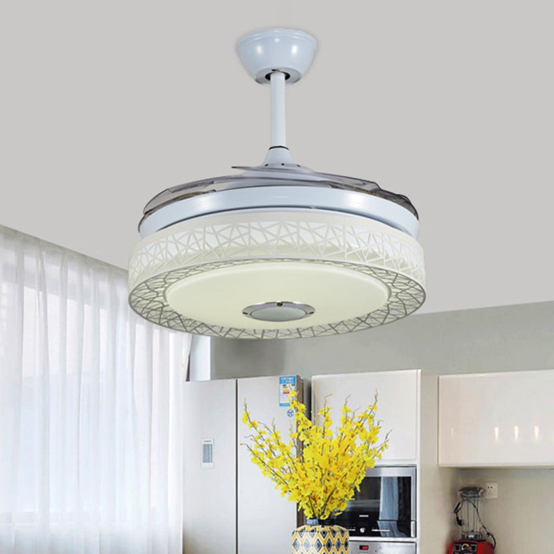 4 Blades Nest Dining Room Hanging Fan Light Acrylic 19" Wide LED Nordic Semi Flush in White