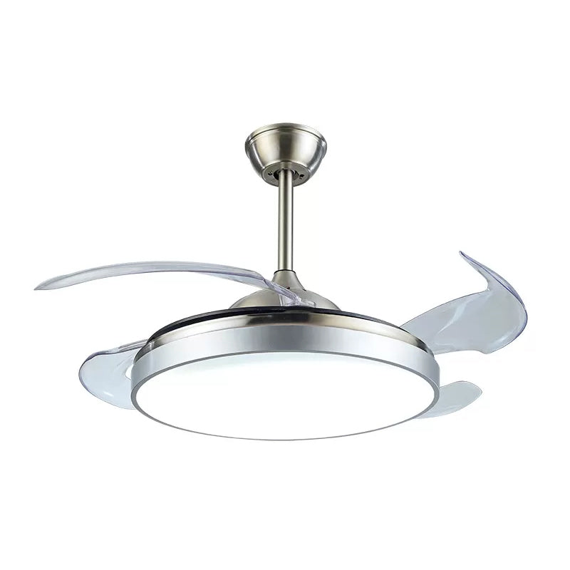 4 Blades Drum Acrylic Ceiling Fan Light Modern LED White Semi Flush Mount, 19" Wide