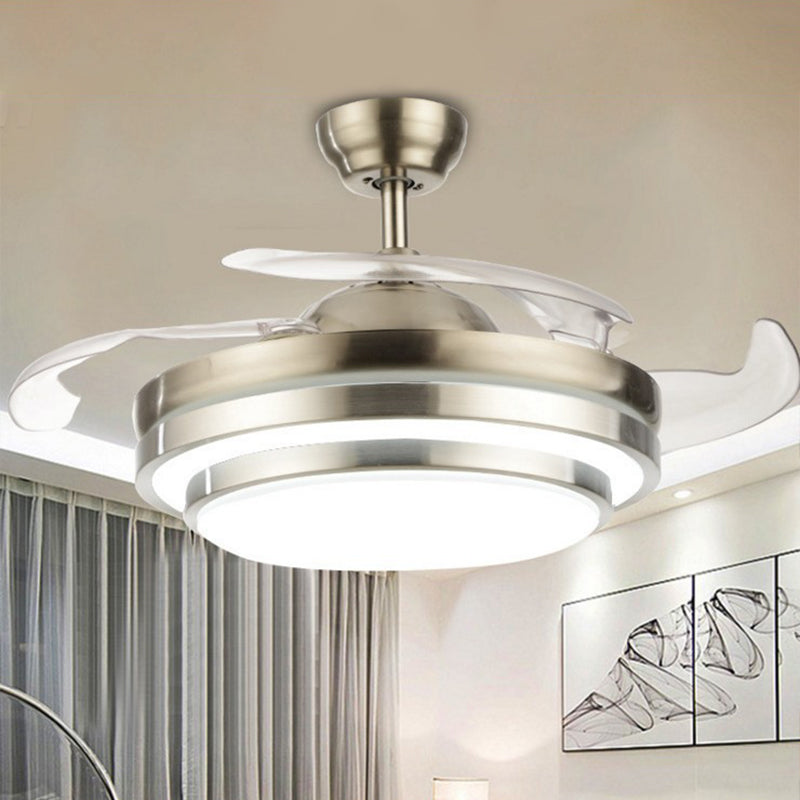 Modern Led plafondventilator licht zilver gelaagd ronde 4-blade semi-spoeling met acrylschaduw, 19 "breed