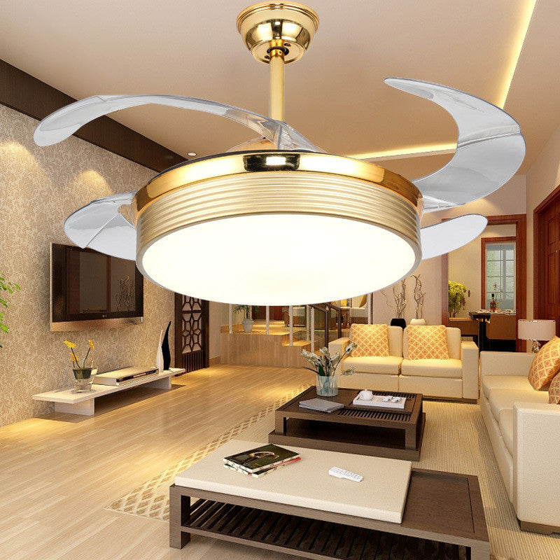 Nordic 20" Wide LED Ceiling Fan Light Gold Round Semi Flush Mount Lighting with Acrylic Shade, 4 Blades