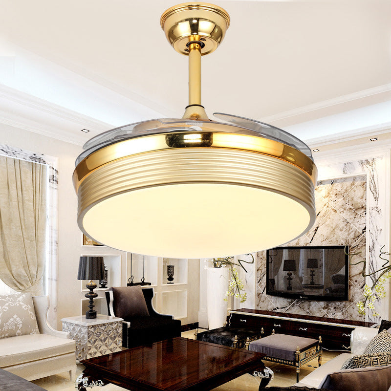 Nordic 20" Wide LED Ceiling Fan Light Gold Round Semi Flush Mount Lighting with Acrylic Shade, 4 Blades