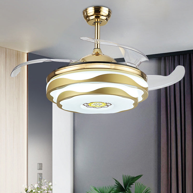 Acryl Petal Semi Flush Mount Contemporary 19 "brede LED hanger ventilatorlamp armatuur in goud, 4 messen