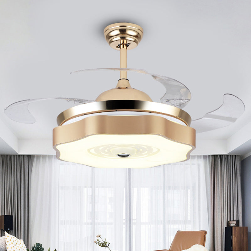 4-blade LED Slaapkamer Hanger Licht Modern Gold Semi Montage Verlichting met Petal Acryl Shade, 19 "breed