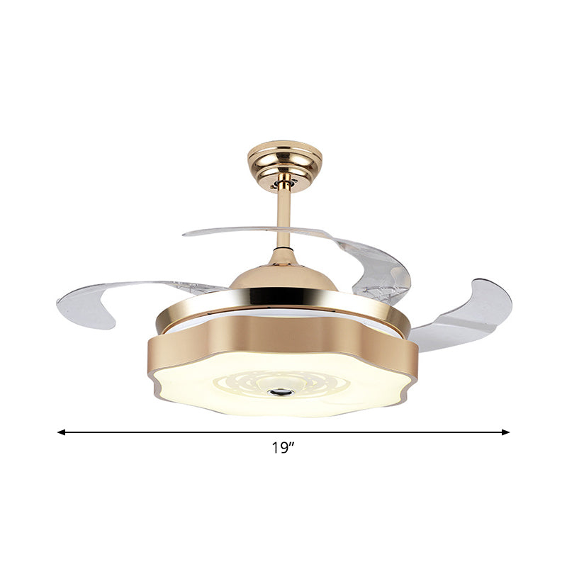 4-blade LED Slaapkamer Hanger Licht Modern Gold Semi Montage Verlichting met Petal Acryl Shade, 19 "breed