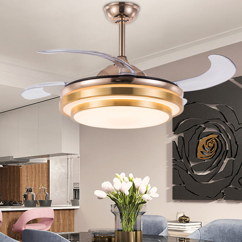 Gelaagde Round Metal 4 Blades Semi Flush Light Modernism Led plafondventilator Lamp voor eetkamer, 19 "breed