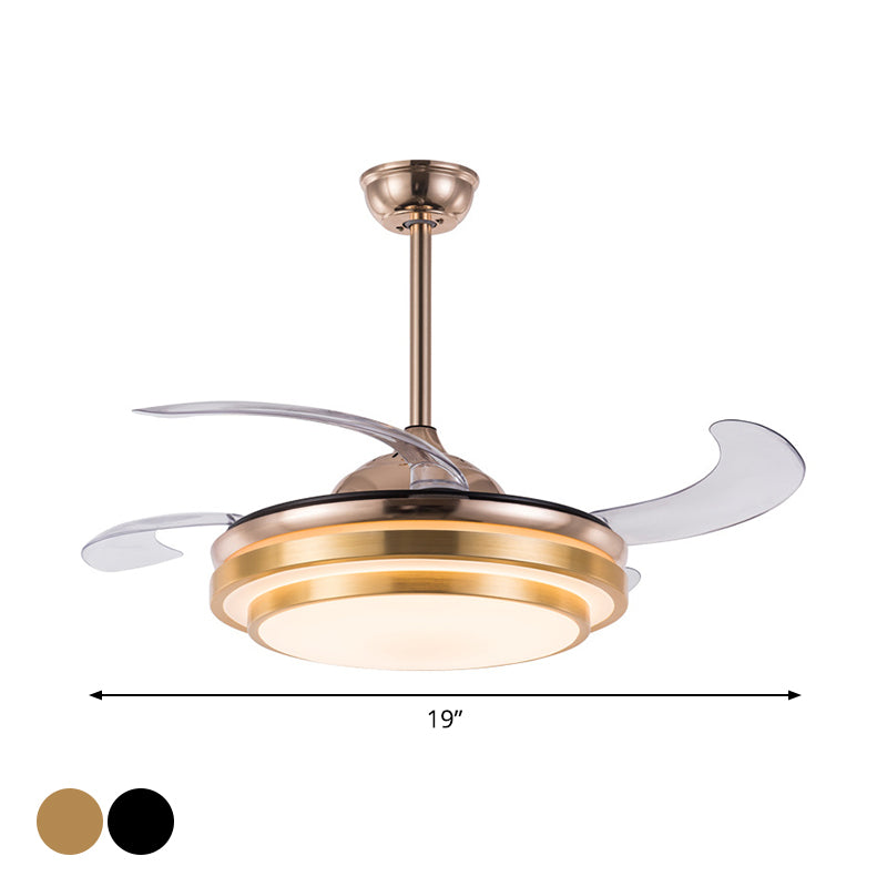 Gelaagde Round Metal 4 Blades Semi Flush Light Modernism Led plafondventilator Lamp voor eetkamer, 19 "breed