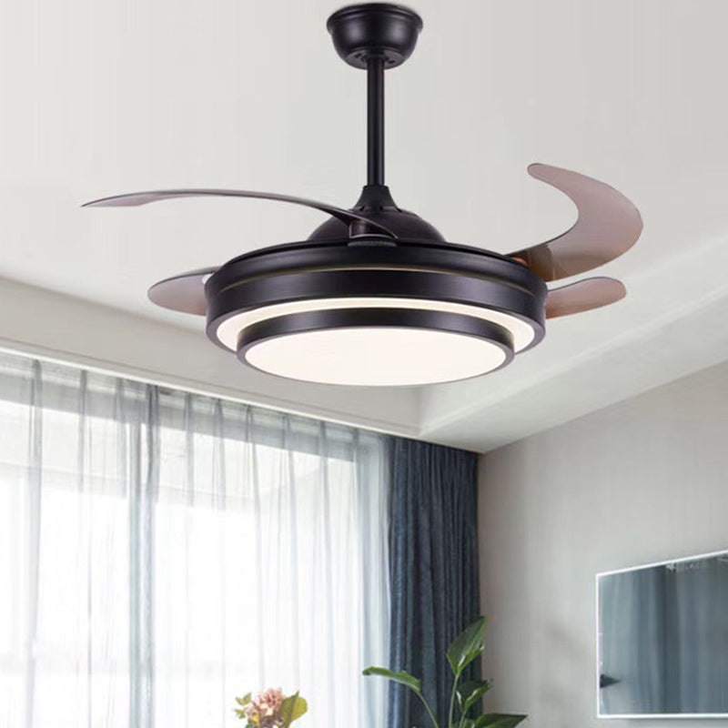 Gelaagde Round Metal 4 Blades Semi Flush Light Modernism Led plafondventilator Lamp voor eetkamer, 19 "breed