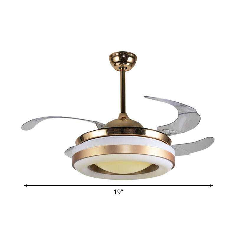 19" Wide Gold Round Hanging Fan Lamp Modernism LED Acrylic Semi-Flush Mount Light, 4 Blades