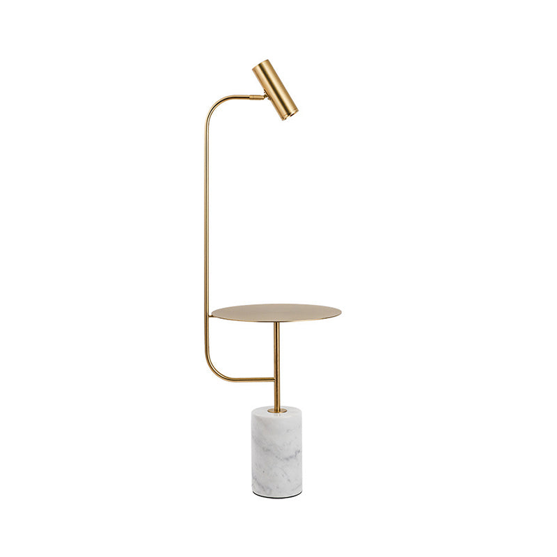 Brass Tube Spotlight Floor Lamp Post-Modern Metal LED Floor Reading Light with Table and Marble Pedestal