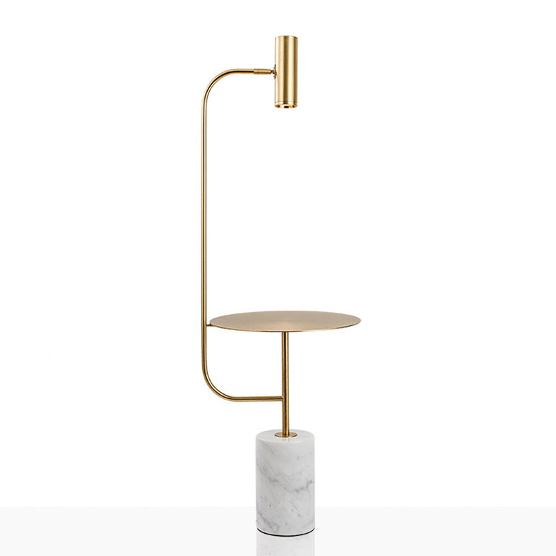 Brass Tube Spotlight Floor Lamp Post-Modern Metal LED Floor Reading Light with Table and Marble Pedestal