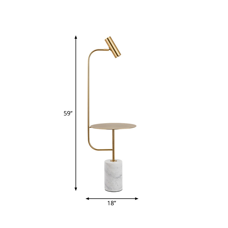 Brass Tube Spotlight Floor Lamp Post-Modern Metal LED Floor Reading Light with Table and Marble Pedestal