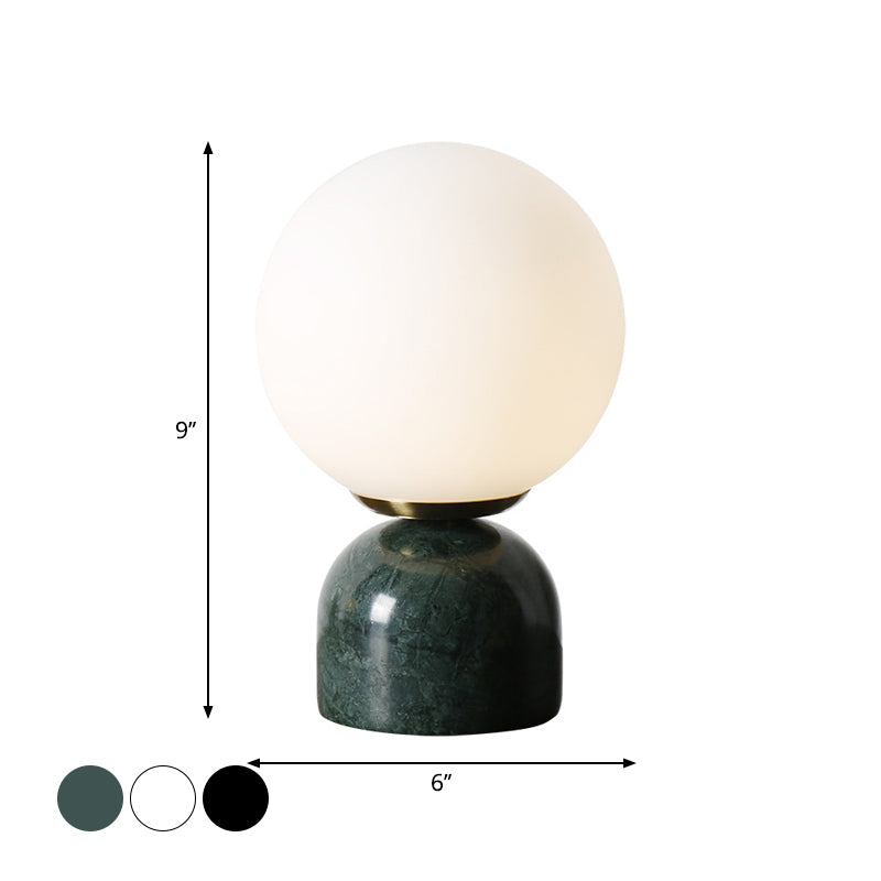 Simple Ball Night Stand Light Milky Glass 1 Head Bedside Table Lamp with Black/White/Green Marble Pedestal