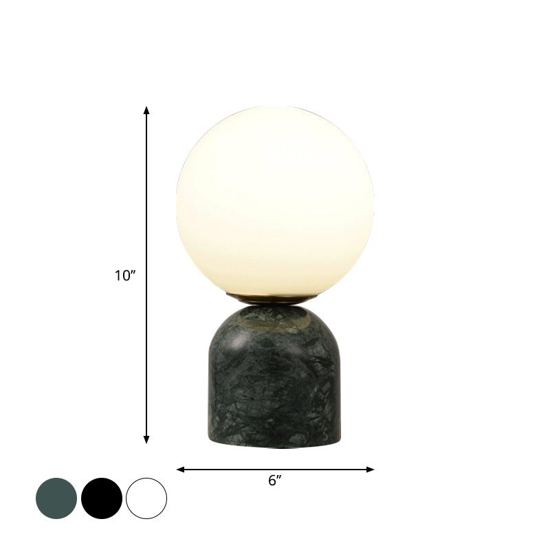 Ball Cream Glass Small Night Lamp Designer 1-Light Green/White/Black Table Light with Dome Marble Base