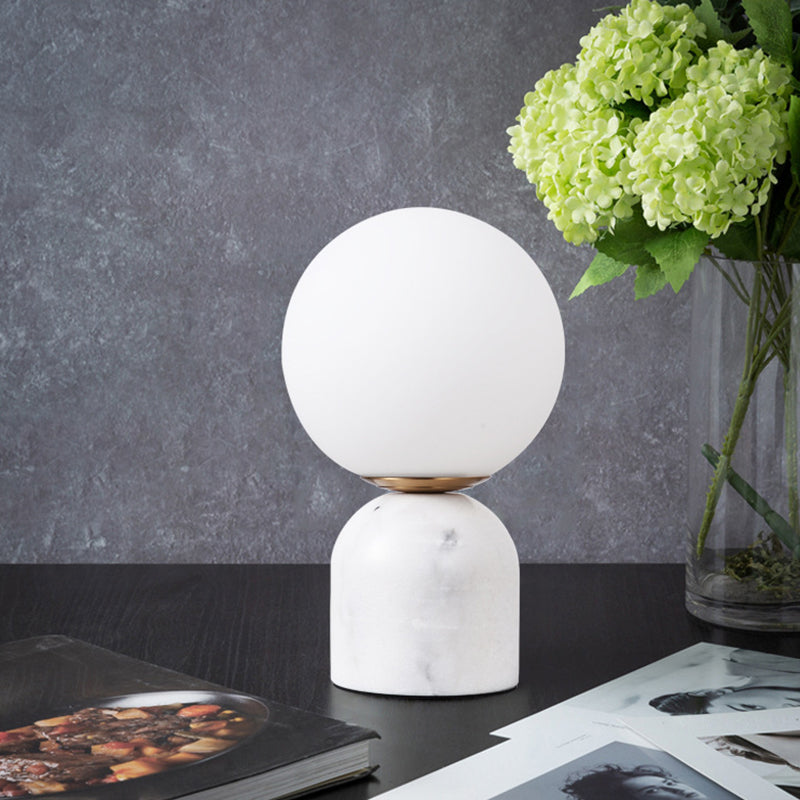 Ball Cream Glass Small Night Lamp Designer 1-Light Green/White/Black Table Light with Dome Marble Base