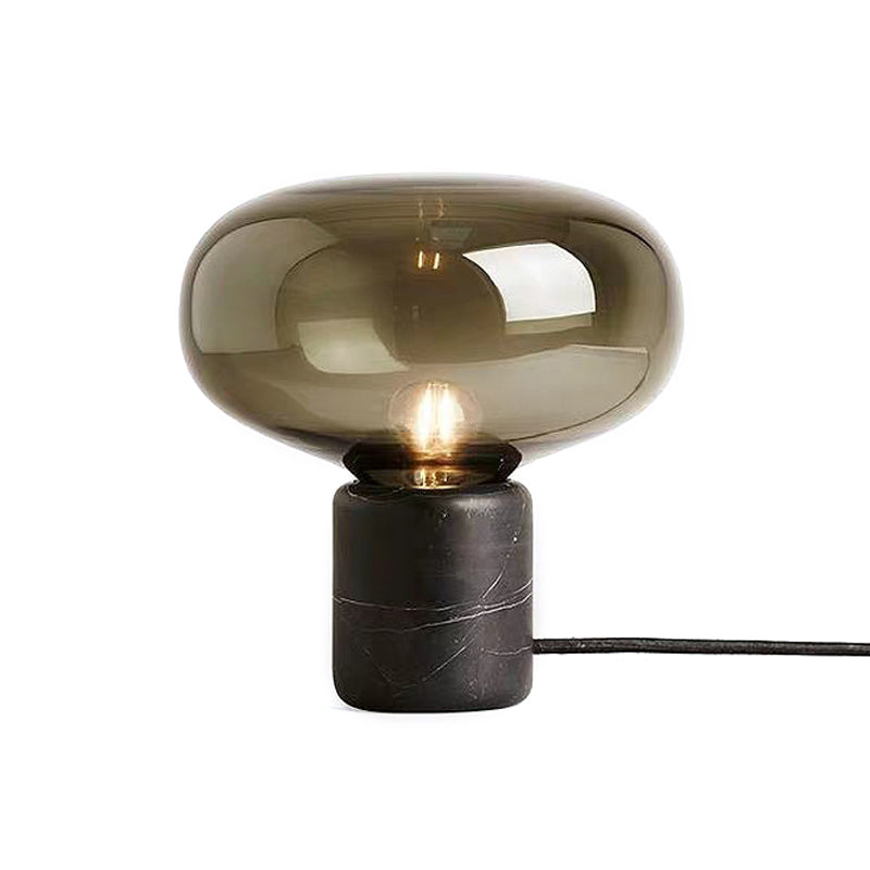 Postmodern 1 Head Nightstand Lamp Black Elliptical Table Light with Smoke Grey Glass Shade