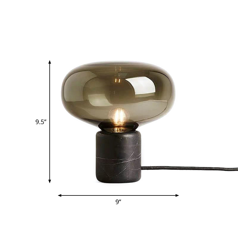 Postmodern 1 Head Nightstand Lamp Black Elliptical Table Light with Smoke Grey Glass Shade