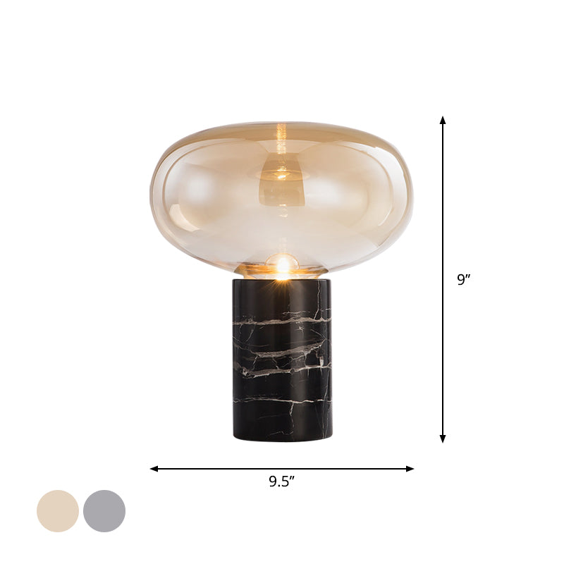 9,5 "/ 15" O Single Salle Room Night Light Postmodern Black Marble Table Lampe With Ellipse Grey / Amber Glass Shade