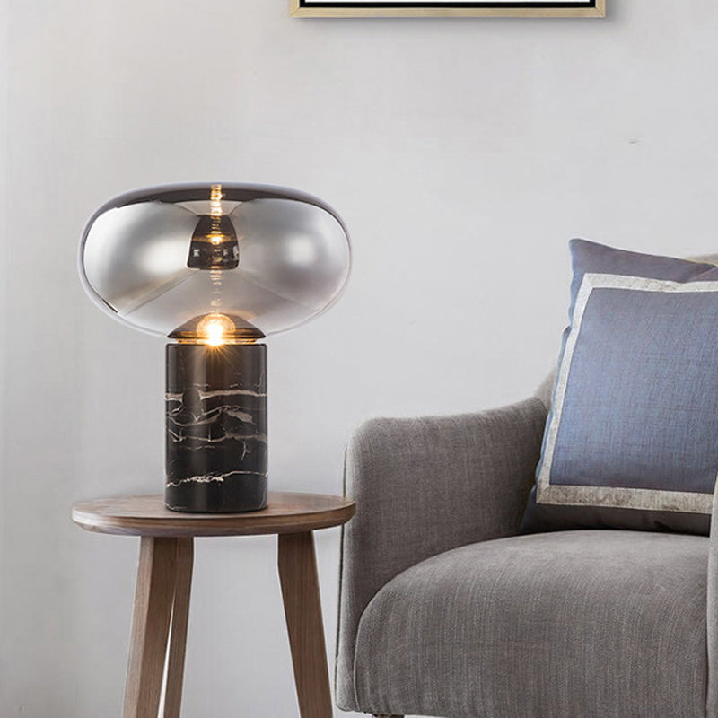 9.5"/15" W Single Living Room Night Light Postmodern Black Marble Table Lamp with Ellipse Grey/Amber Glass Shade