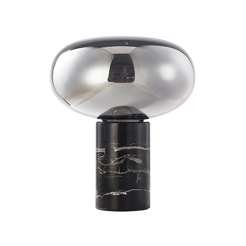 9,5 "/ 15" O Single Salle Room Night Light Postmodern Black Marble Table Lampe With Ellipse Grey / Amber Glass Shade