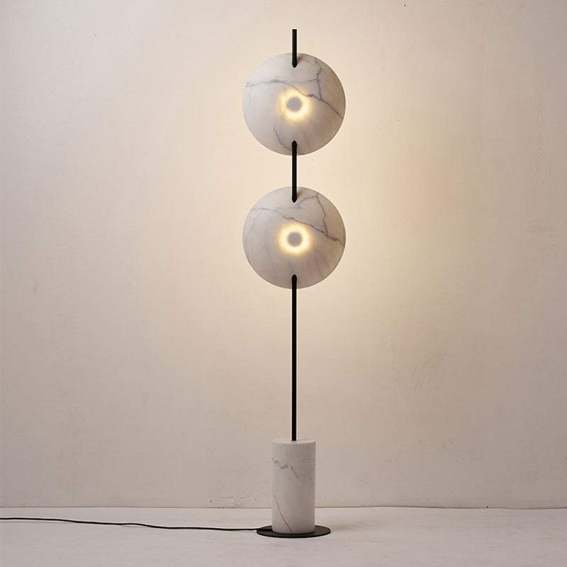 Designer Rotating Disc Floor Light Marble 2 Bulbs Sitting Room Stand Up Lamp in Black and White