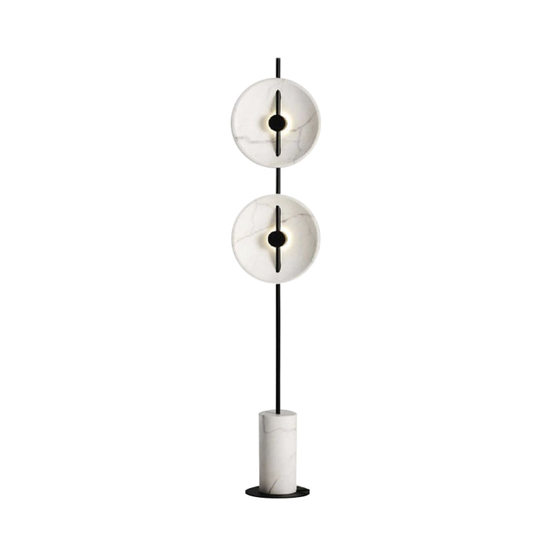 Designer Rotation Disc Floor Light Marbre 2 Bulbes Room de salon Stand Up Lampe en noir et blanc