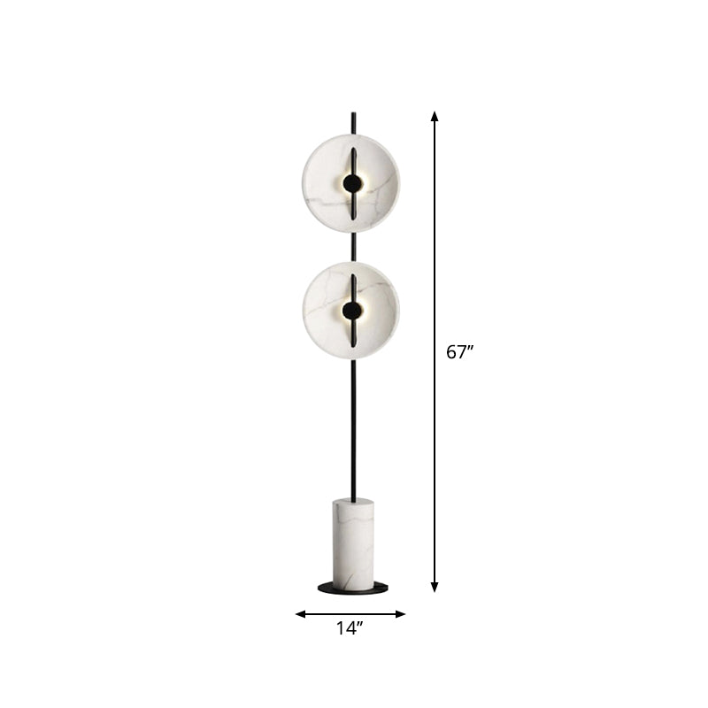 Designer Rotation Disc Floor Light Marbre 2 Bulbes Room de salon Stand Up Lampe en noir et blanc