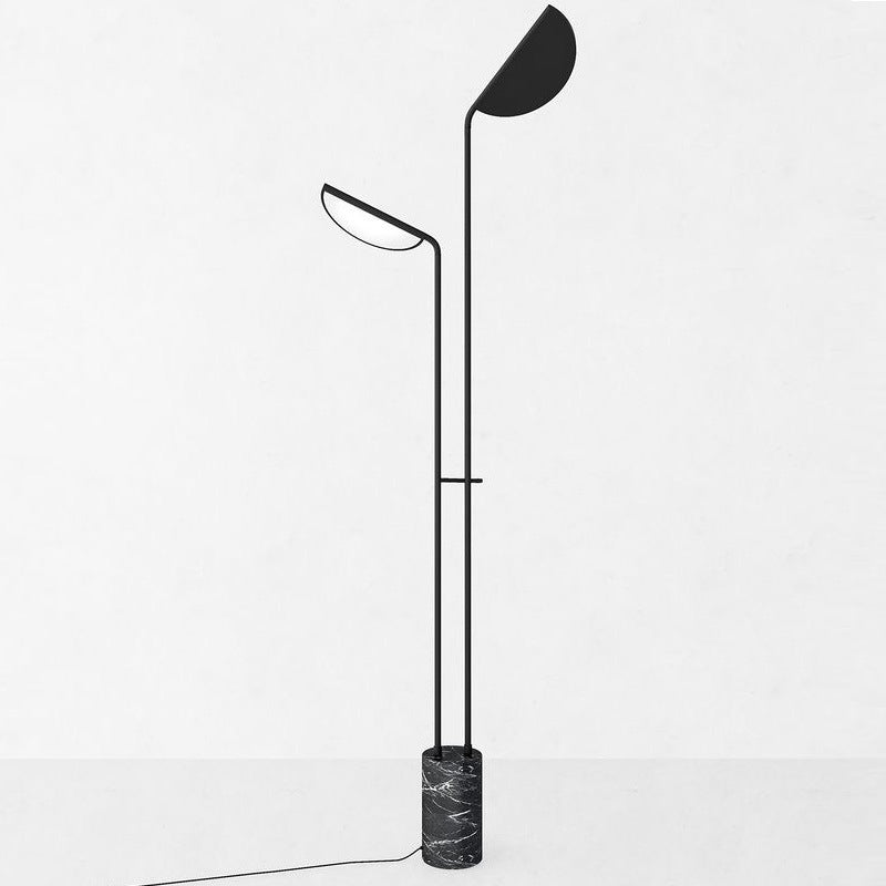 Bent Shade Metal Standing Floor Lamp Minimalist 2-Head Black Floor Light with Marble Base