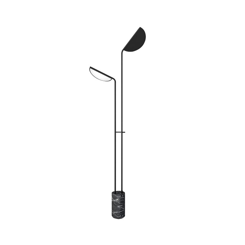 Bent Shade Metal Standing Floor Lamp Minimalist 2-Head Black Floor Light with Marble Base