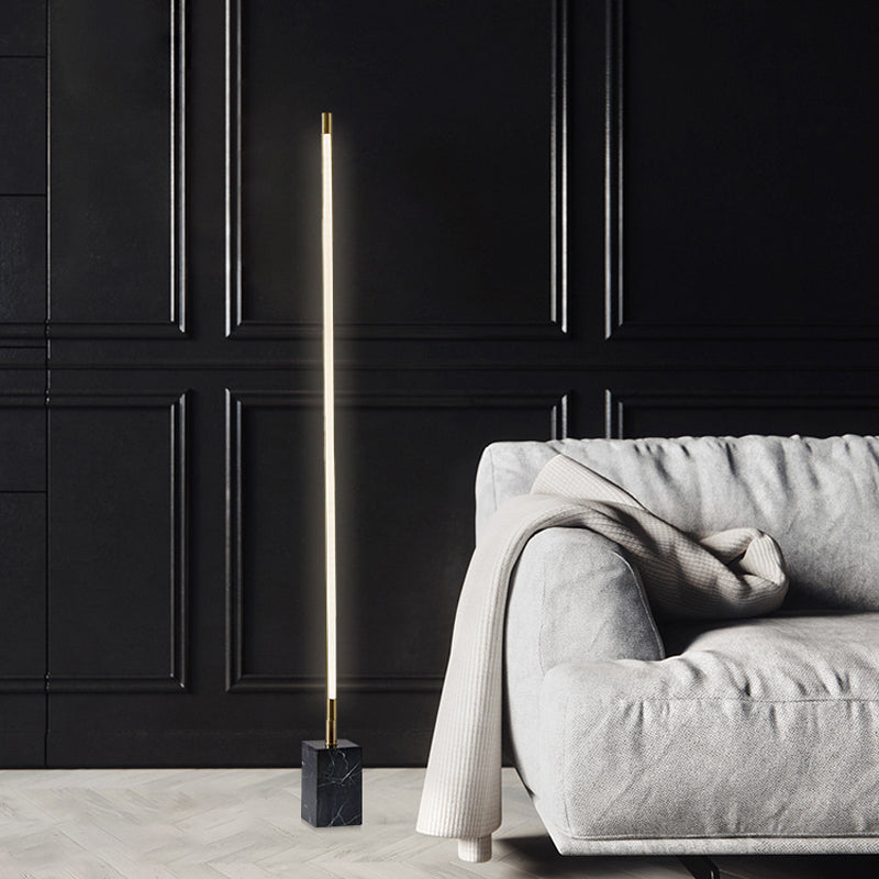 Bar-Shaped LED Floor Lamp Simplicity Marble Black/Gold Floor Standing Light for Living Room