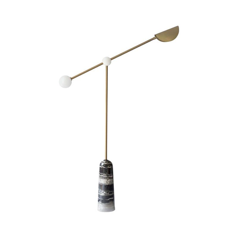 Lever Arm Living Room Floor Light Cream Glass 2 Lights Designer Floor Lamp with Marble Base in Black-Gold