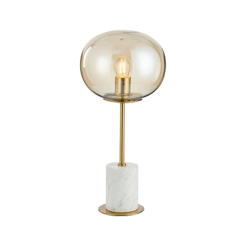 Oval Clear Glass Night Light Minimalist 1 Bulb Brass and White Table Lighting with Cylinder Marble Base