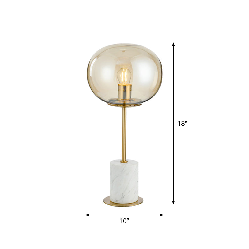 Oval Clear Glass Night Light Minimalist 1 Bulb Brass and White Table Lighting with Cylinder Marble Base