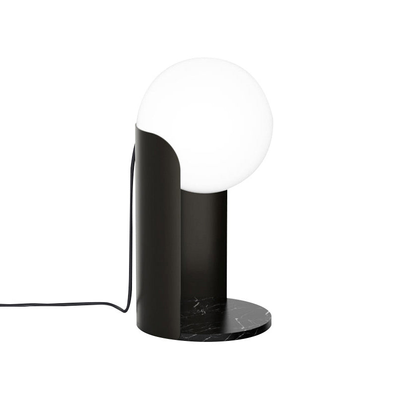 Orb Ivory Glass Table Lighting Simplicity 1 Head Black Night Lamp with Open Roll Base