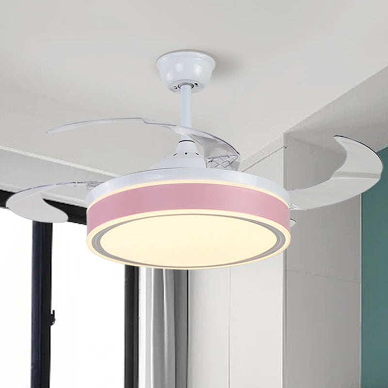 Acryl Round 4 Blades Hangdoekventilator Verlampte Moderne LED Semi Flush voor slaapkamer, 20 "breed