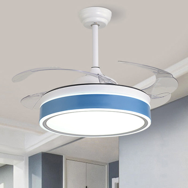 Acryl Round 4 Blades Hangdoekventilator Verlampte Moderne LED Semi Flush voor slaapkamer, 20 "breed