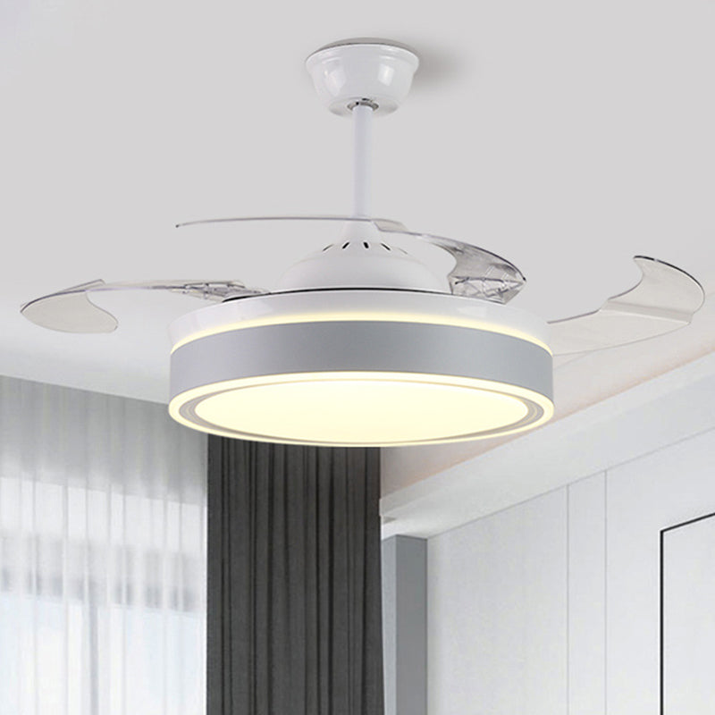 Acryl Round 4 Blades Hangdoekventilator Verlampte Moderne LED Semi Flush voor slaapkamer, 20 "breed