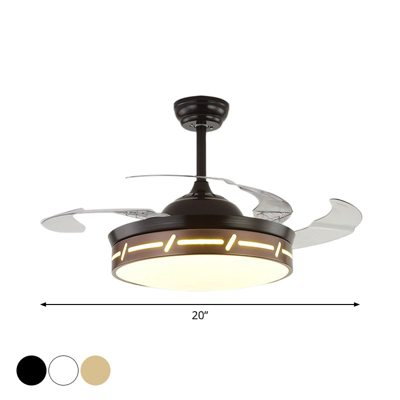 4 Blades LED Bedroom Semi Flush Contemporary 20" Wide Hanging Fan Light Fixture with Circle Acrylic Shade