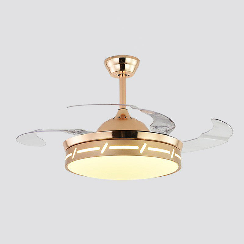 4 Blades LED Bedroom Semi Flush Contemporary 20" Wide Hanging Fan Light Fixture with Circle Acrylic Shade