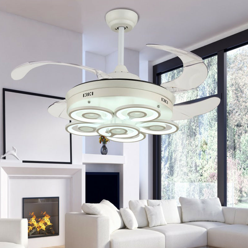 Loop Acrylic 4-Blade Pendant Fan Light Simplicity LED White Semi Flush Mount, 19" Wide