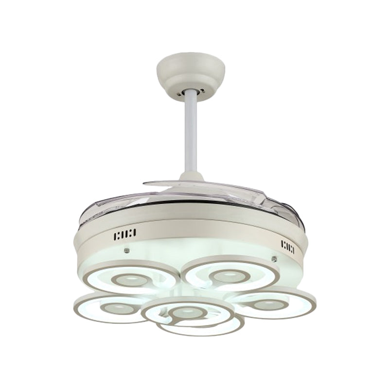 Loop Acrylic 4-Blade Pendant Fan Light Simplicity LED White Semi Flush Mount, 19" Wide