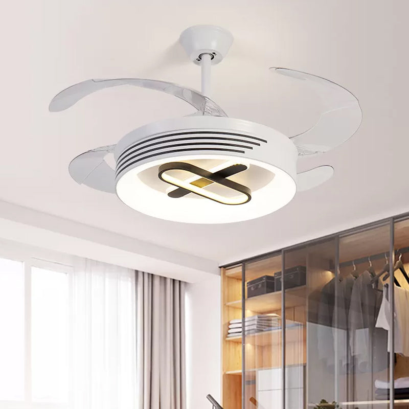 19" Wide Acrylic Geometric Semi Flush Contemporary LED White Pendant Fan Light Fixture with 4 Blades