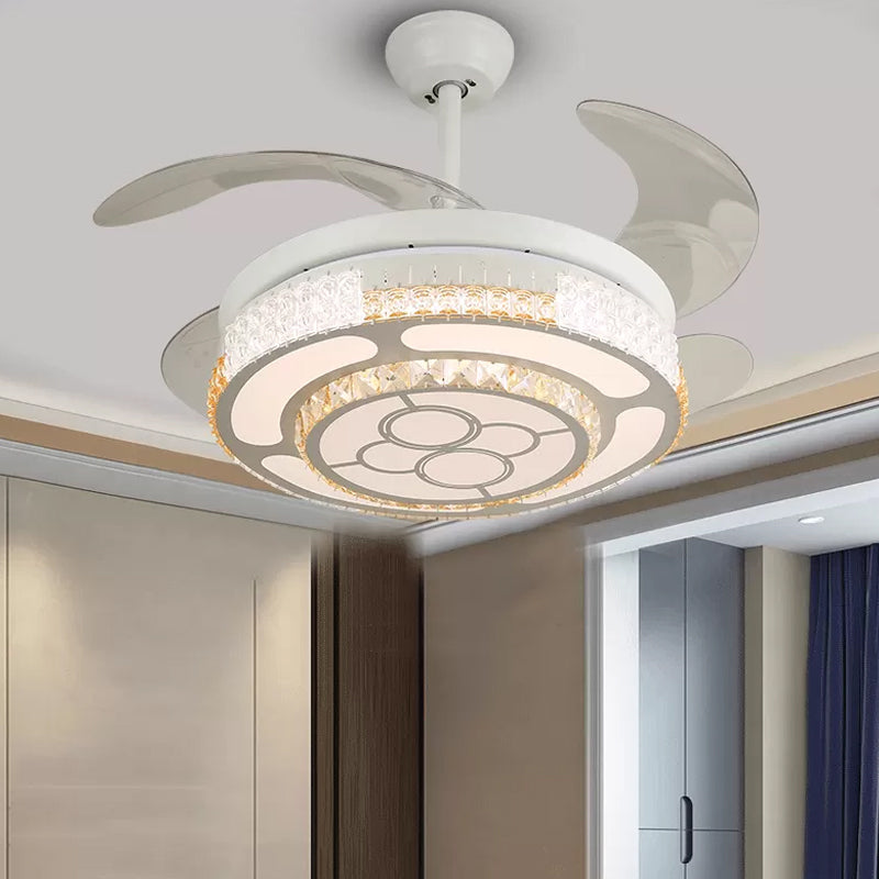 Tiered 4-Blade Semi Flush Mount Modernity Beveled Crystal 19" Wide LED White Hanging Fan Lamp