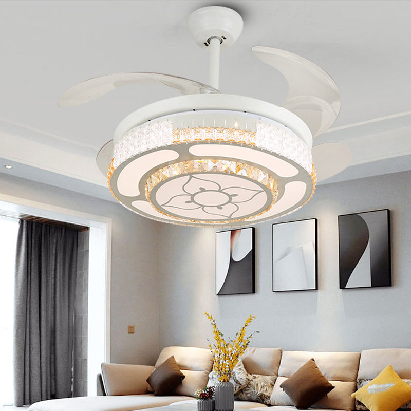 Tiered 4-Blade Semi Flush Mount Modernity Beveled Crystal 19" Wide LED White Hanging Fan Lamp