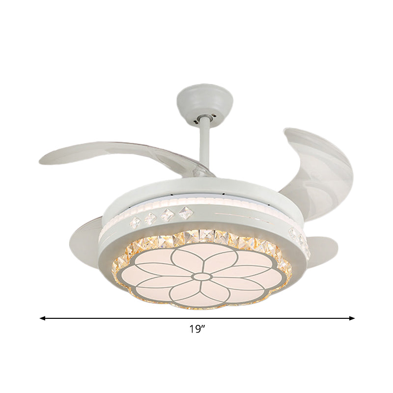 19" Wide Flower Pendant Fan Light Fixture Modern Living Room LED Semi Flush Mount Lighting in White with 4 Blades